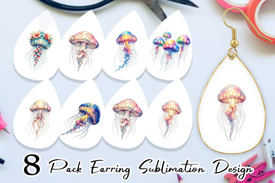 Earring Watercolor Pastel Jellyfish Lace Ribbon Sublimation artnoy 