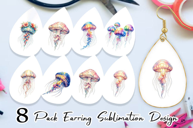 Earring Watercolor Pastel Jellyfish Lace Ribbon Sublimation artnoy 