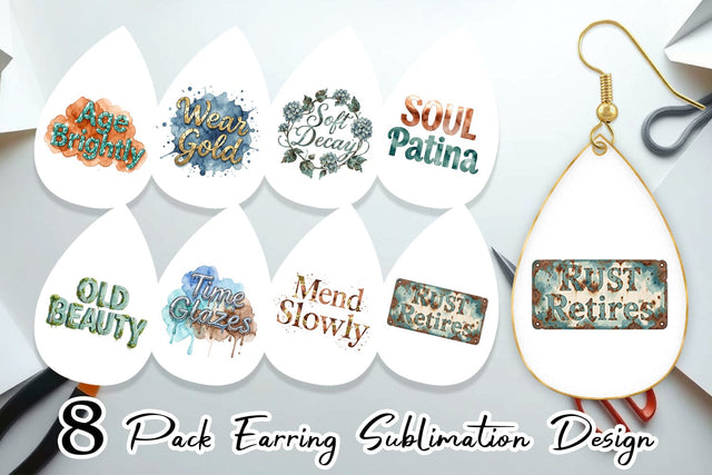 Earring Watercolor Patina Weathered Healing Art Sublimation artnoy 