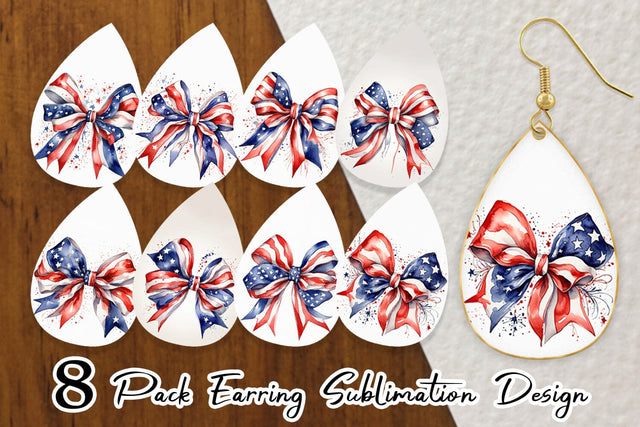 Earring Watercolor Patriotic Bow Sublimation artnoy 