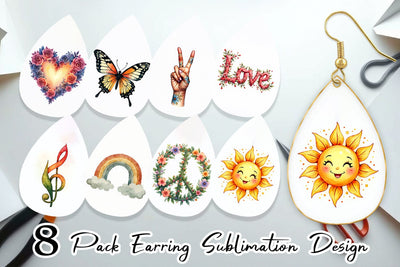 Earring Watercolor Peace & Petals 70s Symbols & Icons Sublimation artnoy 