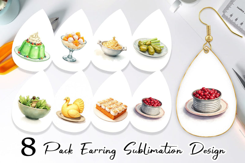 Earring Watercolor Quirky Thanksgiving Dishes Sublimation artnoy 