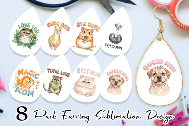 Earring Watercolor Quirky Ugly Cute Animal Mom Sublimation artnoy 