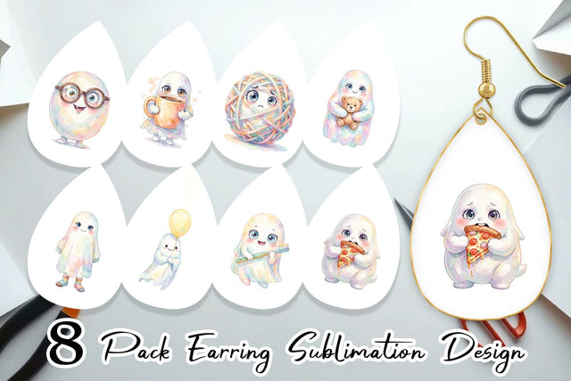 Earring Watercolor Quirky Ugly Cute Ghost Art Sublimation artnoy 