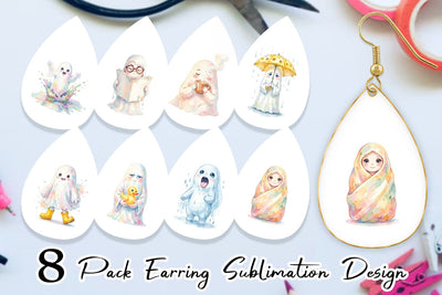 Earring Watercolor Rainy Day Ugly Cute Ghost Sublimation artnoy 