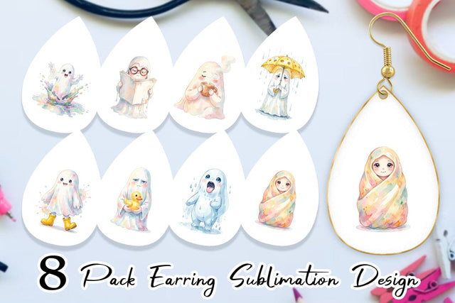 Earring Watercolor Rainy Day Ugly Cute Ghost Sublimation artnoy 