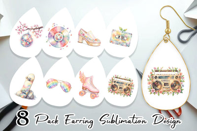 Earring Watercolor Retro 70s Roller Disco Art Sublimation artnoy 