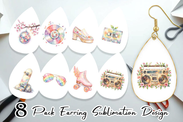 Earring Watercolor Retro 70s Roller Disco Art Sublimation artnoy 