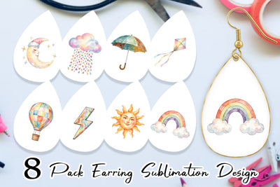 Earring Watercolor Retro 70s Sun And Celestial Sublimation artnoy 