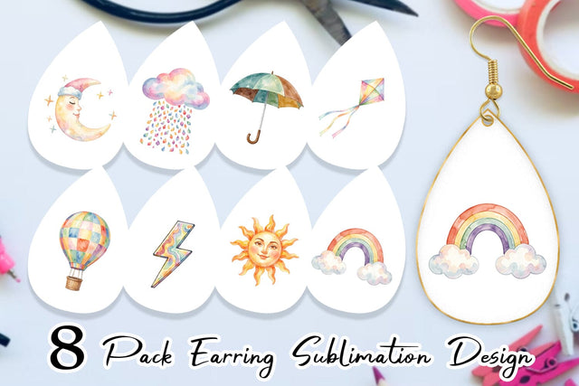 Earring Watercolor Retro 70s Sun And Celestial Sublimation artnoy 