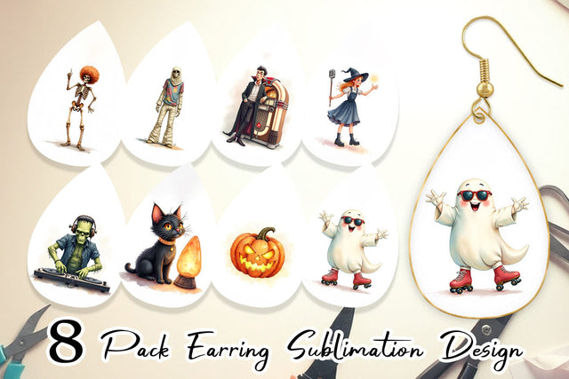 Earring Watercolor Retro Halloween Disco Sublimation artnoy 
