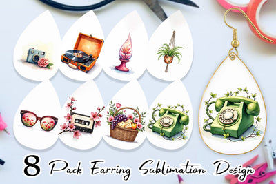 Earring Watercolor Retro Picnic & Pastimes 70s Lifestyle Sublimation artnoy 