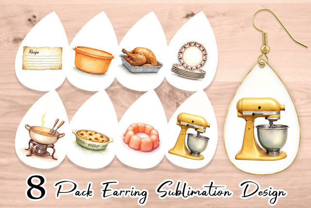 Earring Watercolor Retro Thanksgiving Prep Sublimation artnoy 