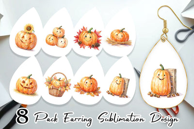 Earring Watercolor Rustic Autumn Harvest Pumpkin Sublimation artnoy 