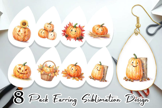 Earring Watercolor Rustic Autumn Harvest Pumpkin Sublimation artnoy 