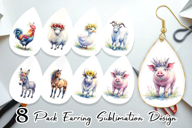 Earring Watercolor Rustic Flower Crown Animal Sublimation artnoy 