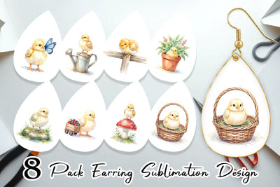 Earring Watercolor Rustic Garden Easter Chicks Sublimation artnoy 