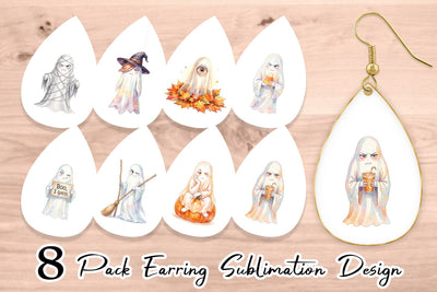 Earring Watercolor Sarcastic Autumn Fall Ghost Sublimation artnoy 