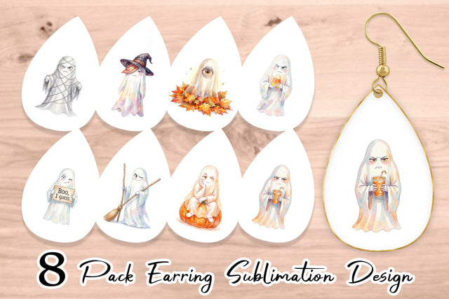 Earring Watercolor Sarcastic Autumn Fall Ghost Sublimation artnoy 