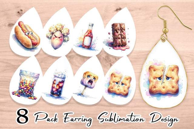 Earring Watercolor Sarcastic Camp Food Snacks Sublimation artnoy 