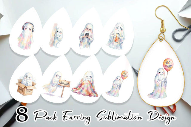 Earring Watercolor Sarcastic Introvert Ghost Sublimation artnoy 