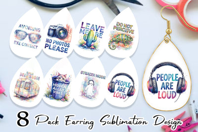 Earring Watercolor Sarcastic Introvert Quotes Sublimation artnoy 