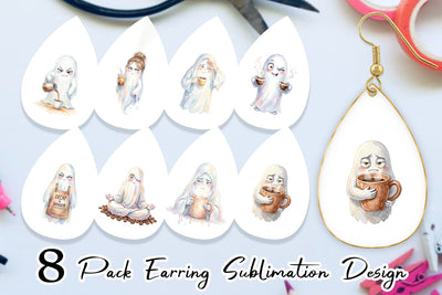 Earring Watercolor Sarcastic Morning Coffee Ghost Sublimation artnoy 