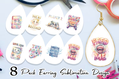 Earring Watercolor Sarcastic Retro Gaming Quotes Sublimation artnoy 