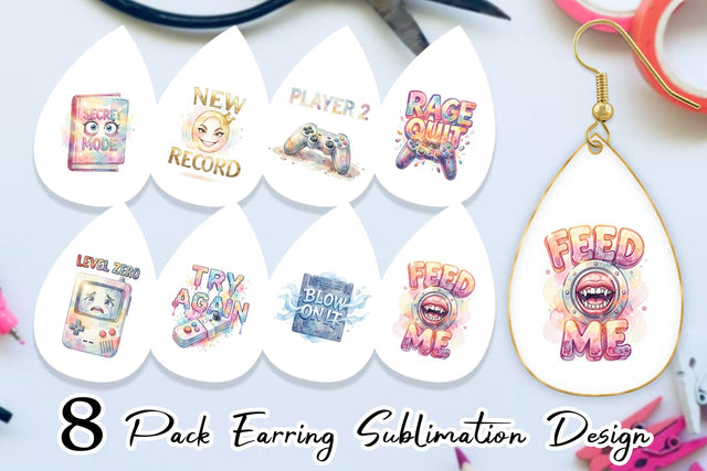 Earring Watercolor Sarcastic Retro Gaming Quotes Sublimation artnoy 