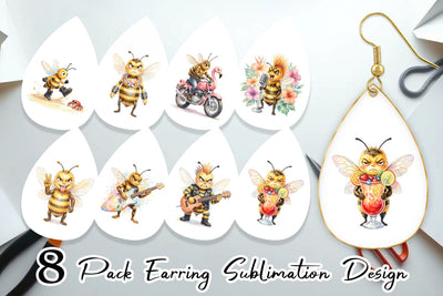 Earring Watercolor Sarcastic Rocker Bee Tropical Sublimation artnoy 