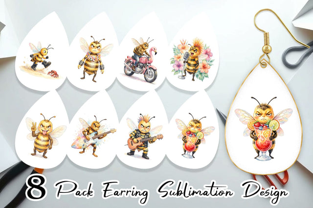 Earring Watercolor Sarcastic Rocker Bee Tropical Sublimation artnoy 