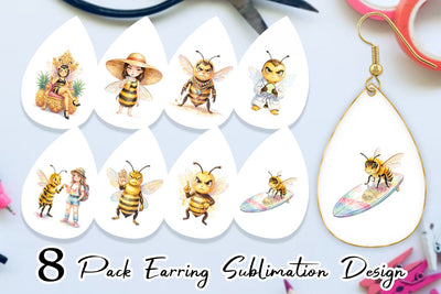Earring Watercolor Sassy Queen Bee Vacation Art Sublimation artnoy 