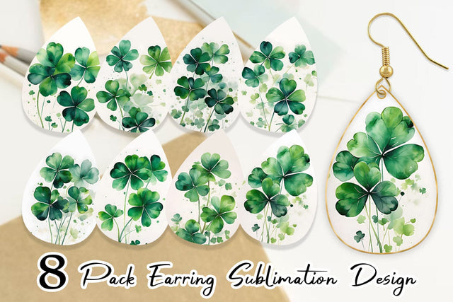 Earring Watercolor Shamrock Leaves Sublimation artnoy 