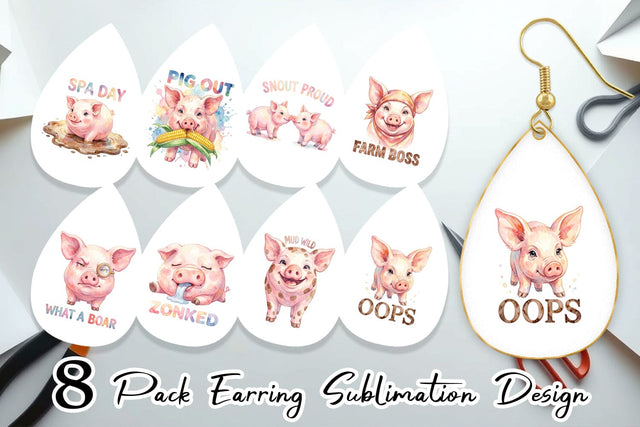 Earring Watercolor Silly Piggy Muddy Quotes Sublimation artnoy 