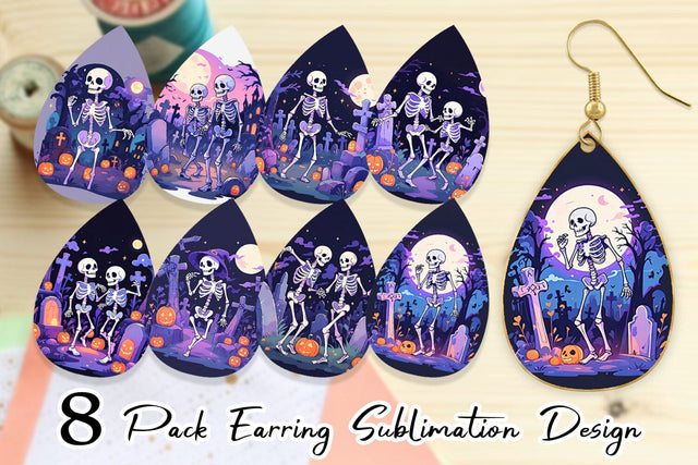 Earring Watercolor Skeleton Sublimation artnoy 