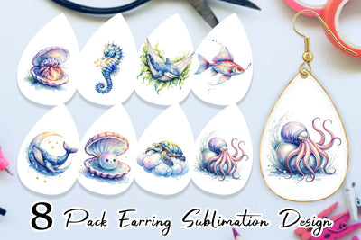 Earring Watercolor Sleepy Baby Ocean Animals Sublimation artnoy 