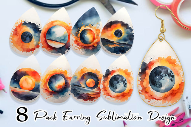 Earring Watercolor Solar Eclipse Sublimation artnoy 
