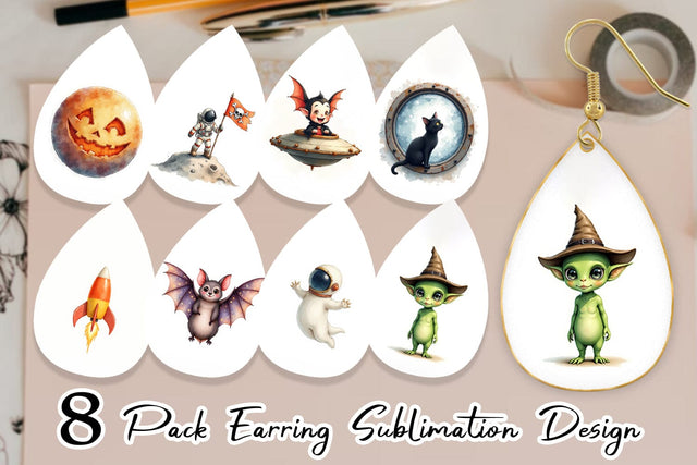 Earring Watercolor Spooky Space Cadets Sublimation artnoy 