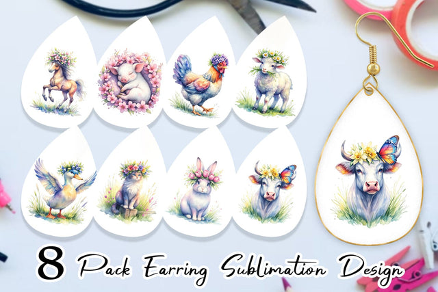 Earring Watercolor Spring Farmyard Flower Art Sublimation artnoy 