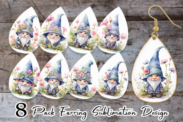 Earring Watercolor Spring Gnome Sublimation artnoy 