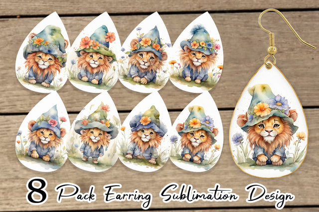 Earring Watercolor Spring Lion Sublimation artnoy 