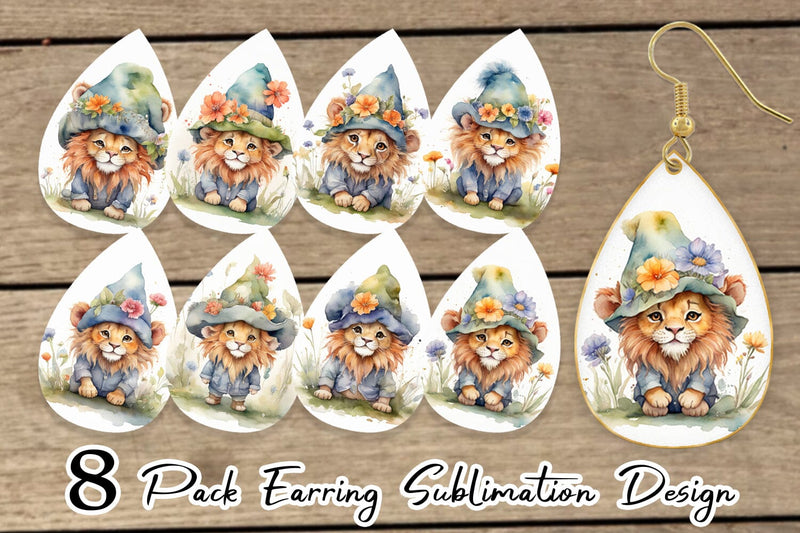 Earring Watercolor Spring Lion Sublimation artnoy 