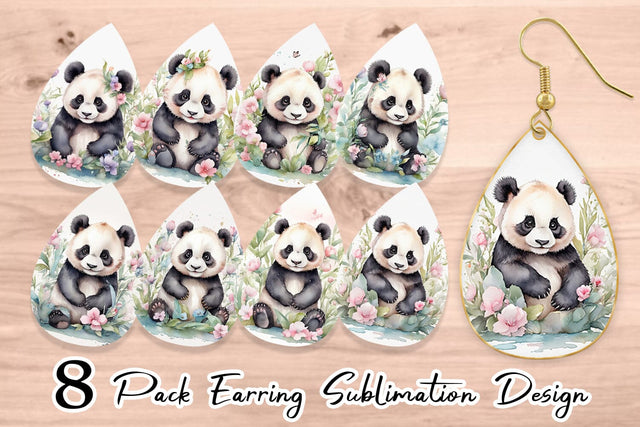 Earring Watercolor Spring Panda Sublimation artnoy 