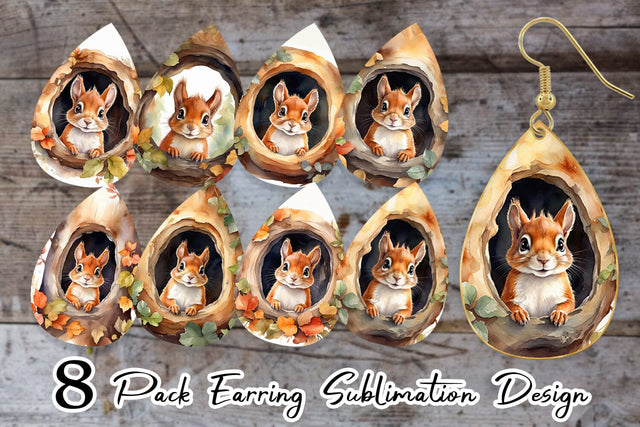 Earring Watercolor Squirrel Sublimation artnoy 