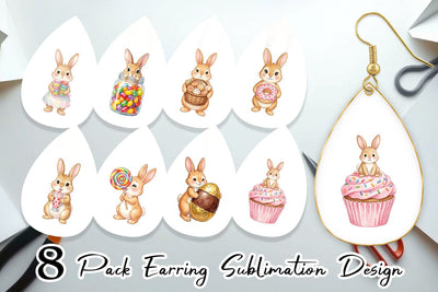 Earring Watercolor Sweet Candy Easter Bunny Sublimation artnoy 
