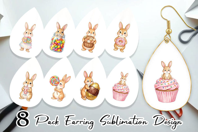 Earring Watercolor Sweet Candy Easter Bunny Sublimation artnoy 