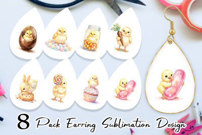 Earring Watercolor Sweet Candy Easter Chicks Sublimation artnoy 