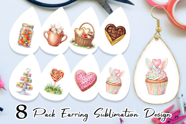 Earring Watercolor Sweet Easter Heart Treats Sublimation artnoy 