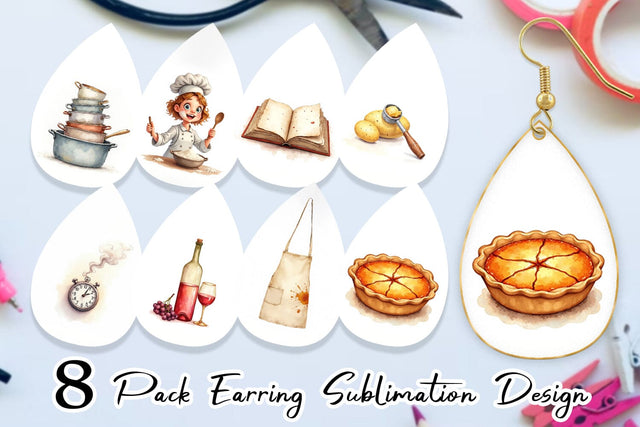 Earring Watercolor Thanksgiving Kitchen Chaos Sublimation artnoy 