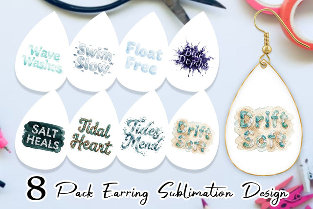Earring Watercolor Tidal Fluid Blue Affirmations Sublimation artnoy 